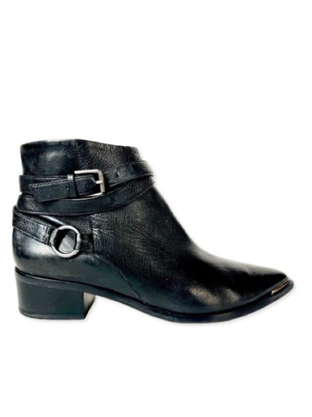 Marc Fisher Yatina Black Leather Bootie Chelsea Boot Zipper Buckle Western - 8.5